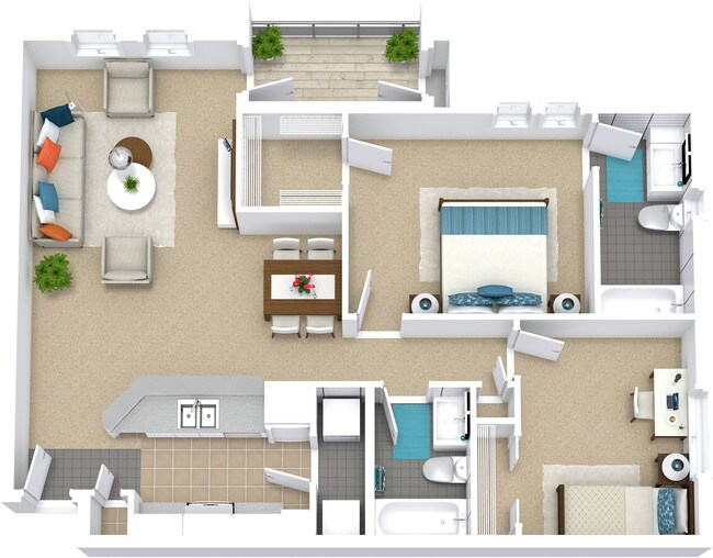 2x2 955sf BH - B2 2016 floor plan